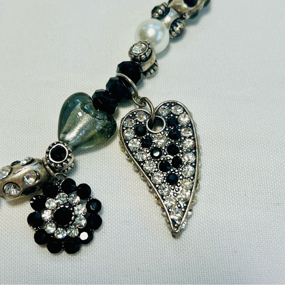 BLV Chunky‎ Chrm Necklace Pearl Beads Blk Wht Slvr EUC - Picture 4 of 9